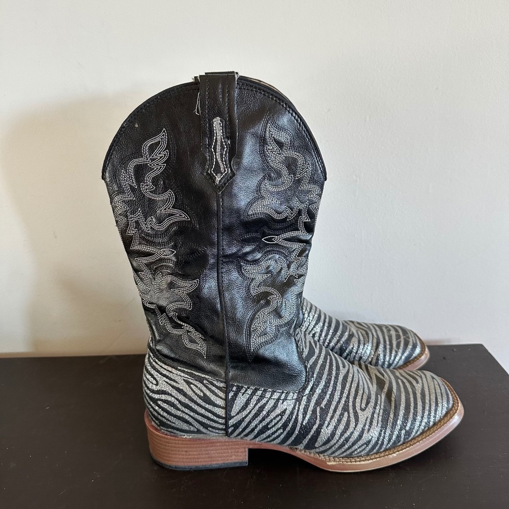 Roper Silver Zebra Glitter Western Cowgirl Boots Square Festival Concert 9.5